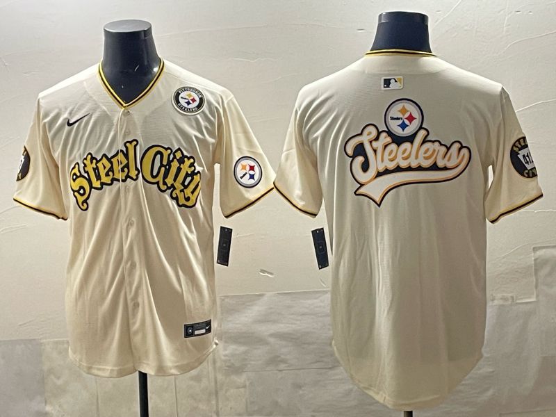 Men 2025 Nike Pittsburgh Steelers Blank Cream Limited NFL Jersey style 014